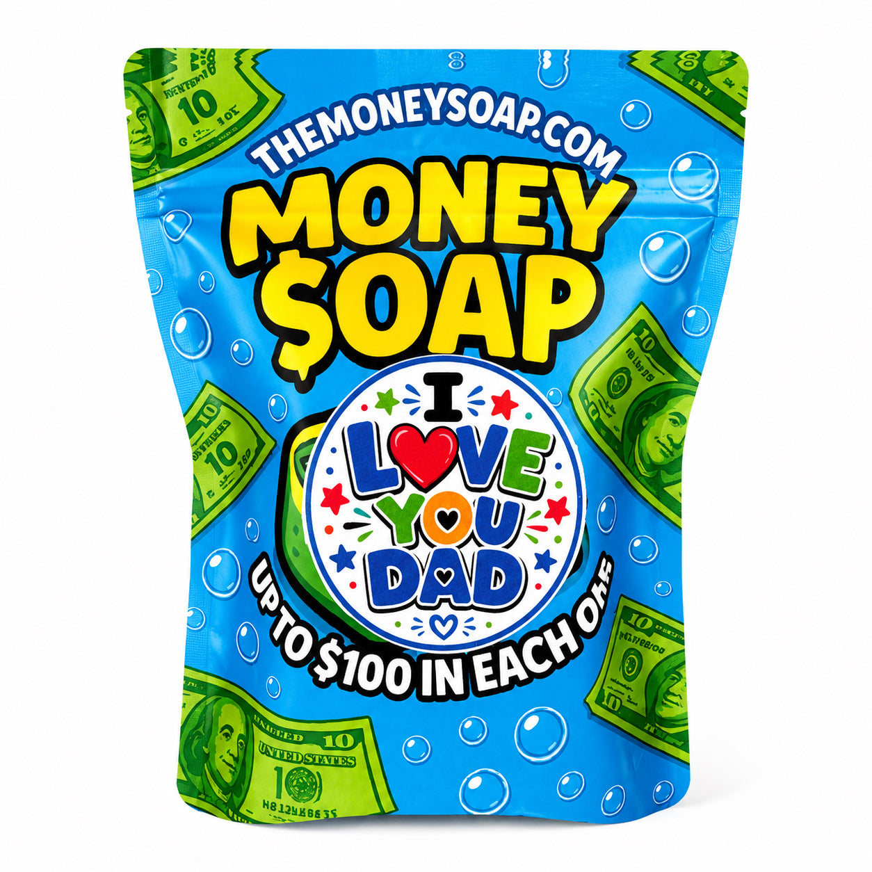 I Love You Dad Green Surprise Money Soap Bars with Hidden Gifts - Pear Scenteted