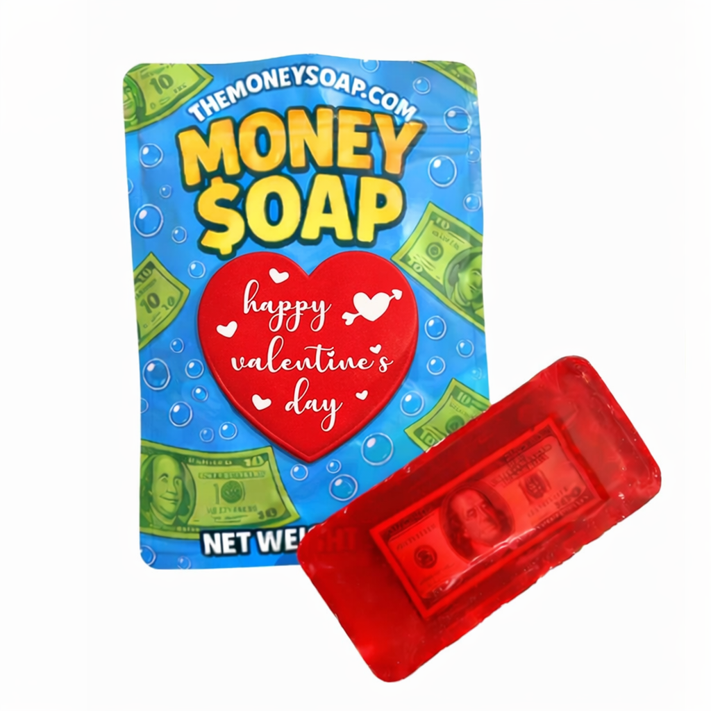 Red Happy Valentine's Day Money Soap Bar with Real Cash Inside – 5 oz Gift