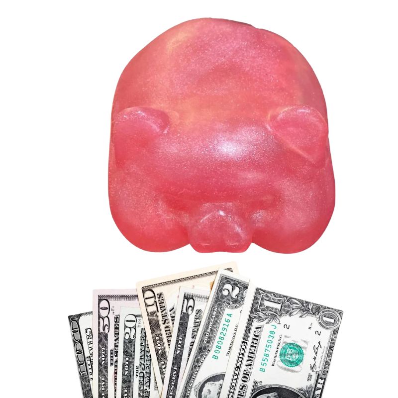 pink pig money soap with real cash inside