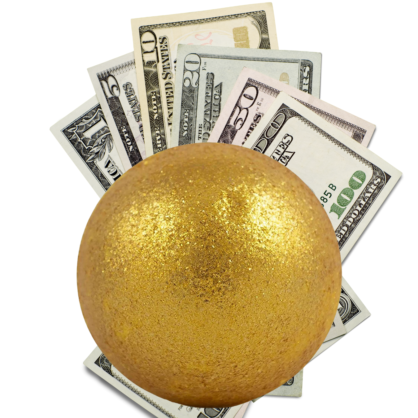 gold bath bomb with real cash inside