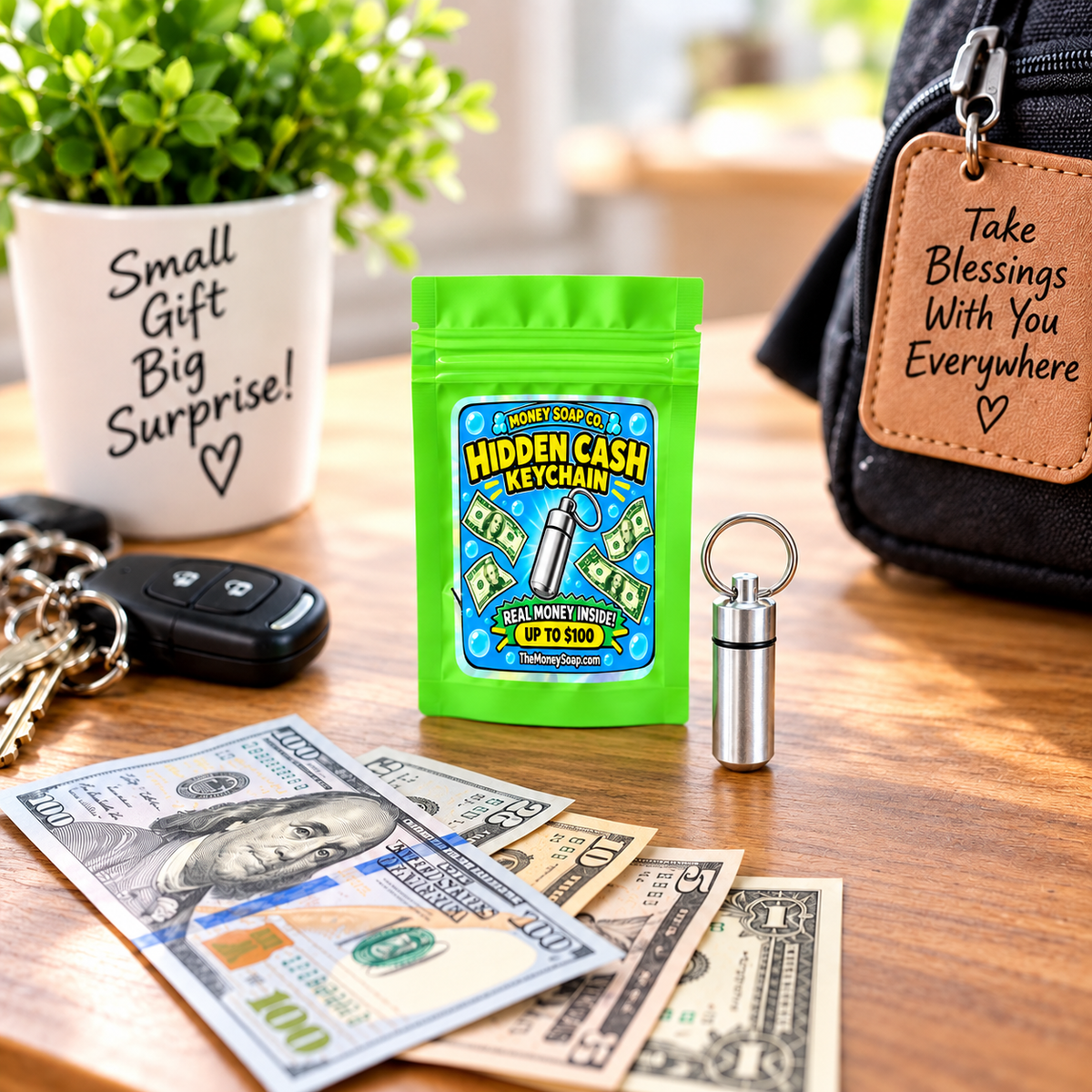 hidden cash money soap keychain lifestyle image